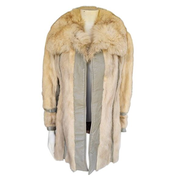 Vintage Lazarus Real Fur Gray Leather Coat Women’s Small 70s Fox Collar - Picture 1 of 15